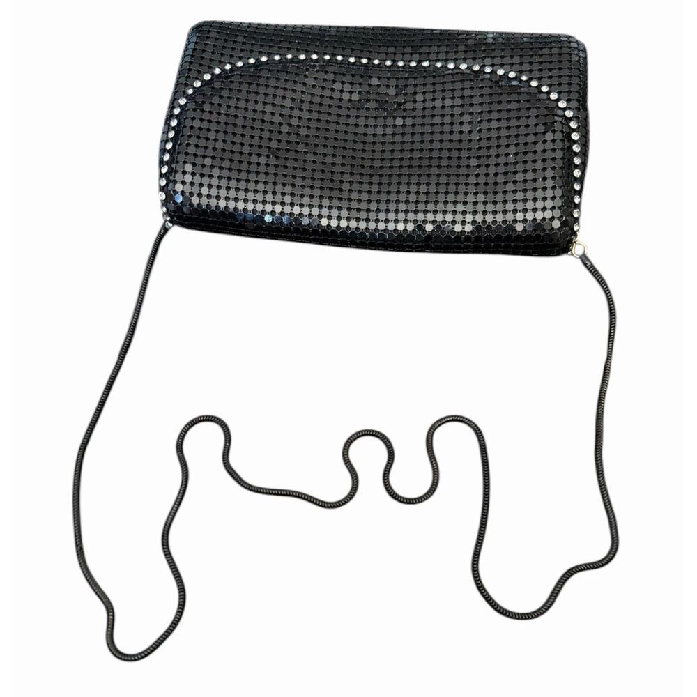 Vintage Black Metal Mesh Rhinestone Evening Bag Clutch Crossbody Y2K Disco - Picture 12 of 14